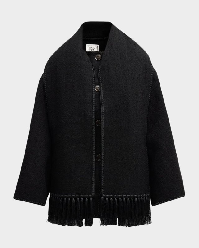 Fringe Embroidered Scarf Wool Jacket
